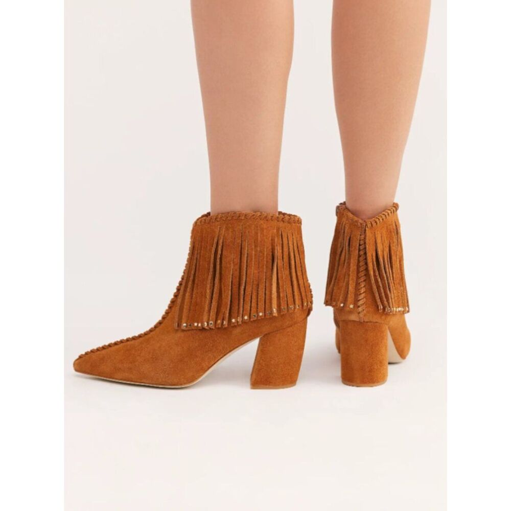 Free People Jeffrey Campbell Ankle Booties 9 Brown Fringe Suede Coastal Cowgirl
